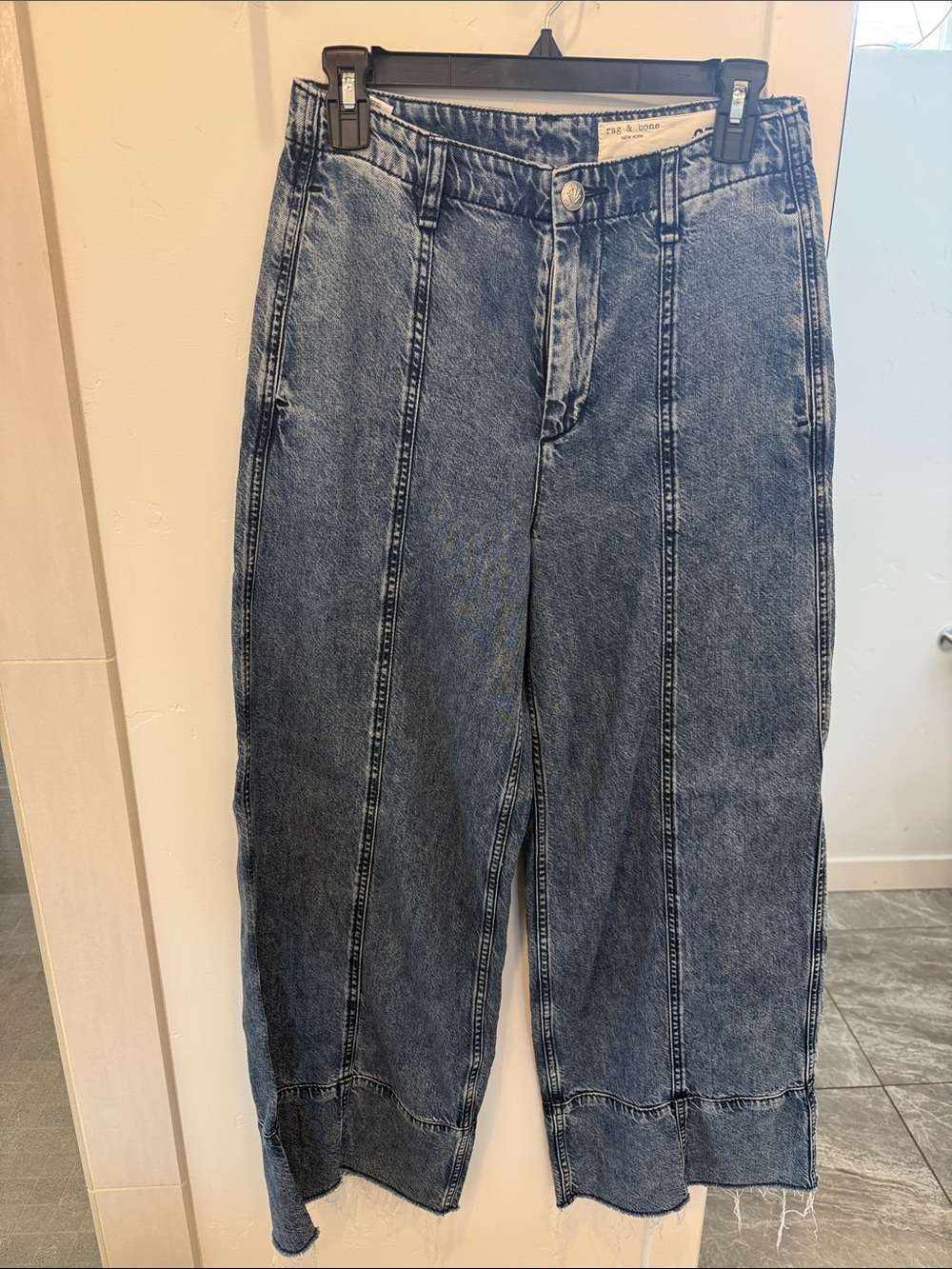 rag & bone Women's Wide Leg Flared Jeans in Washed Blue